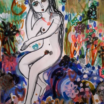 Peinture intitulée "Nu Féminin Femme Na…" par Céline Marcoz, Œuvre d'art originale, Aquarelle