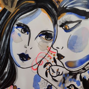 Peinture intitulée "Couple Portraits Vi…" par Céline Marcoz, Œuvre d'art originale, Aquarelle