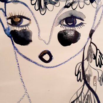 "Portrait Bleu Femme" başlıklı Tablo Céline Marcoz tarafından, Orijinal sanat, Suluboya