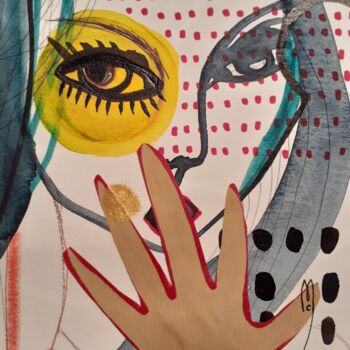 Peinture intitulée "Portrait avec main" par Céline Marcoz, Œuvre d'art originale, Aquarelle
