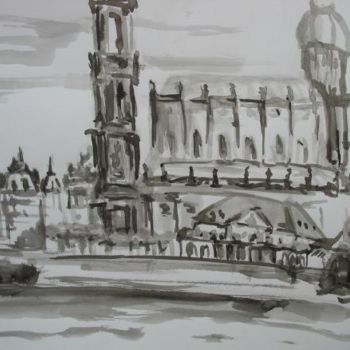 Malerei mit dem Titel "Dresden,Hofkirche" von Ralf Czekalla, Original-Kunstwerk, Öl