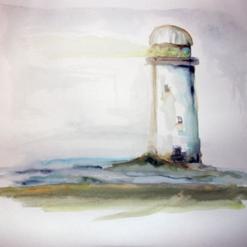 Malerei mit dem Titel "Leuchtturm" von Ralf Czekalla, Original-Kunstwerk, Aquarell