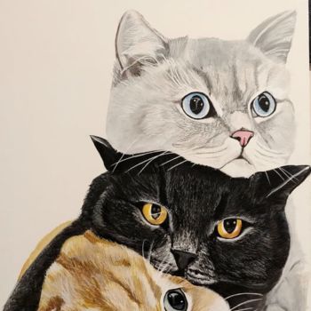 Painting titled "3Gatti" by Orlando Cristiani, Original Artwork, Acrylic