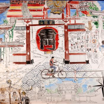 Pintura intitulada "Tokyo - Asakusa - M…" por Orlando Marin Lopez, Obras de arte originais, Aquarela