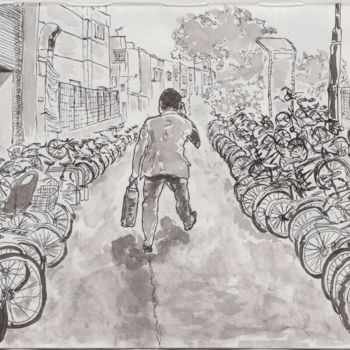Dessin intitulée "vélos" par Orlando Marin Lopez, Œuvre d'art originale, Encre