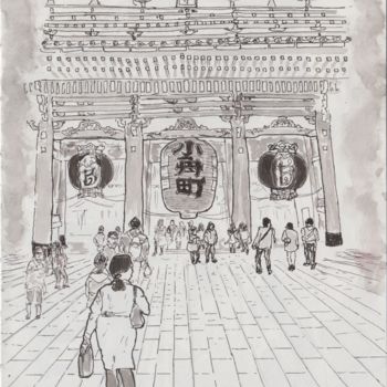 Zeichnungen mit dem Titel "Asakusa" von Orlando Marin Lopez, Original-Kunstwerk, Tinte
