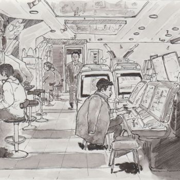 Zeichnungen mit dem Titel "salle de jeu" von Orlando Marin Lopez, Original-Kunstwerk, Tinte