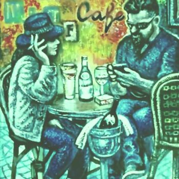 Painting titled "Сцена в кафе" by Orlicz, Original Artwork, Acrylic