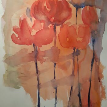 Peinture intitulée "Cinque fiori rossi" par Ornella Franchi, Œuvre d'art originale, Aquarelle