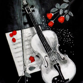 Pittura intitolato "Quadro violino rose…" da Ornella Di Scala, Opera d'arte originale, Altro