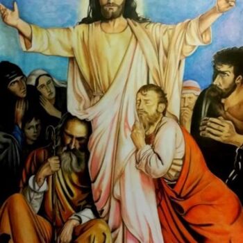 Pittura intitolato "Cristo Gesù e i dis…" da Oronzo Curvo, Opera d'arte originale, Matita