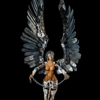 Скульптура под названием "le Phoenix "les âme…" - Oror, Подлинное произведение искусства, Дерево