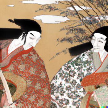 Digitale Kunst getiteld "Ukiyo-e #38" door Melih Ortatepe, Origineel Kunstwerk, AI gegenereerde afbeelding