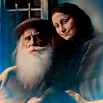 Digitale Kunst mit dem Titel "Leonardo Da Vinci &…" von Melih Ortatepe, Original-Kunstwerk, Digitale Malerei