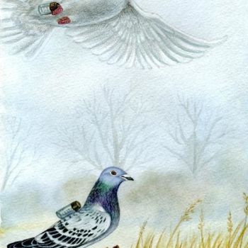Peinture intitulée "Почтовые голуби" par Orubchic, Œuvre d'art originale