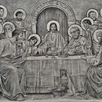 Drawing titled "The last Supper IV" by Oryiman Agbaka (St Valentino de Augusto), Original Artwork, Ballpoint pen