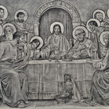 Dibujo titulada "The last Supper IV" por Oryiman Agbaka (St Valentino de Augusto), Obra de arte original, Bolígrafo