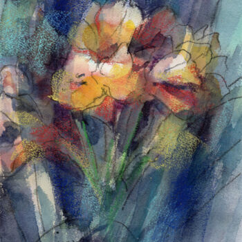 Картина под названием "Fleurs 005" - Osam Fukuda, Подлинное произведение искусства, Акварель