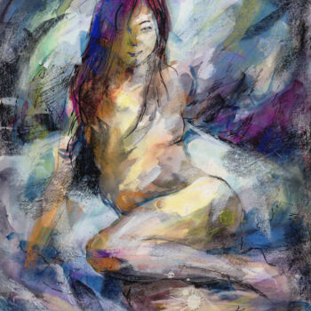 Painting titled "Nude Sketch 001" by Osam Fukuda, Original Artwork, Watercolor