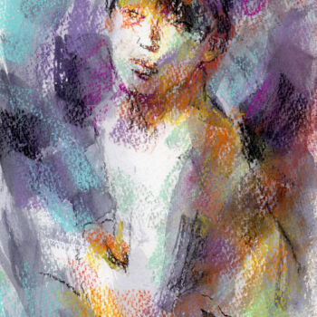 Painting titled "Nudesketch002" by Osam Fukuda, Original Artwork, Pastel