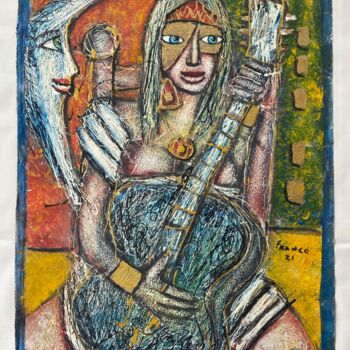 Pintura intitulada "Masqueray Guitara" por Oscar Franco, Obras de arte originais, Óleo