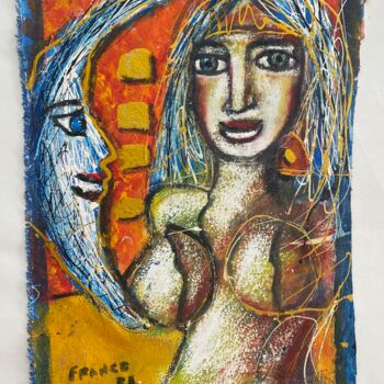 Peinture intitulée "Azul y Oro" par Oscar Franco, Œuvre d'art originale, Huile