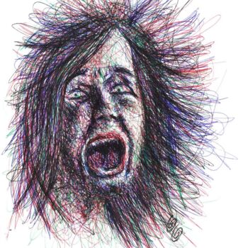 Disegno intitolato "Le cri 9" da Oscar Olarte, Opera d'arte originale, Biro Montato su Cartone