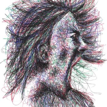 Disegno intitolato "Le cri 11" da Oscar Olarte, Opera d'arte originale, Biro Montato su Cartone