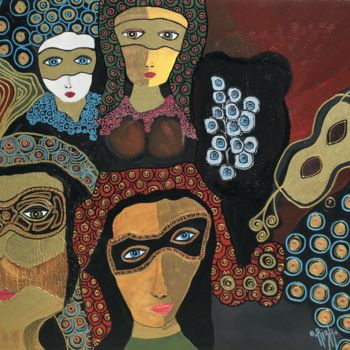 Malerei mit dem Titel "Adivina (Mixta/sobr…" von Oscar Rizk, Original-Kunstwerk, Öl
