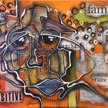 Painting titled "Famille" by Oshawane, Original Artwork, Acrylic Mounted on Wood Stretcher frame