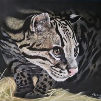 Painting titled "Wild cat Ocelot" by Aliona Oshkina, Original Artwork, Pastel