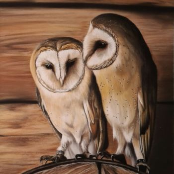 Pittura intitolato "Owls" da Aliona Oshkina, Opera d'arte originale, Pastello