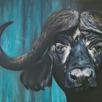 Painting titled "Bull" by Aliona Oshkina, Original Artwork, Pastel