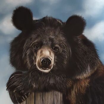 Drawing titled "Himalayan Black Bear" by Aliona Oshkina, Original Artwork, Pastel
