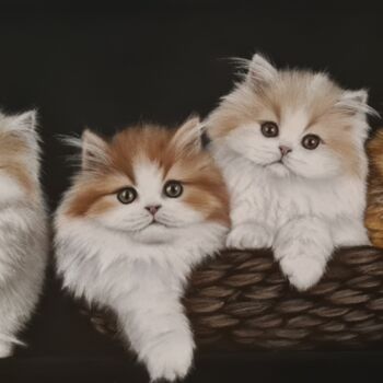 Dibujo titulada "Kittens" por Aliona Oshkina, Obra de arte original, Pastel