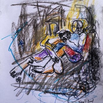 Zeichnungen mit dem Titel "A shoulder to lie on" von Oshorenoya David Francis, Original-Kunstwerk, Pastell