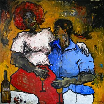 Schilderij getiteld "Shared Wine" door Oshorenoya David Francis, Origineel Kunstwerk, Acryl