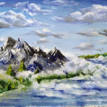 Картина под названием "Горы в тумане" - Елена Осинцева, Подлинное произведение искусства, Гуашь