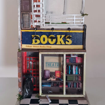 Sculpture titled "Books Shop" by Oskar Diorama, Original Artwork, Acrylic