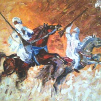 Peinture intitulée "cavalier twareg" par Bérbér, Œuvre d'art originale, Huile