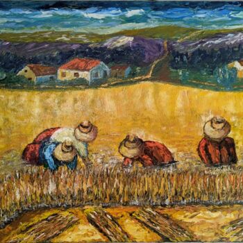 Pintura titulada "Campo de arroz" por Osmar Ropelatto, Obra de arte original, Oleo Montado en Bastidor de camilla de madera