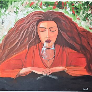 Painting titled "Woman and wine" by Osnat Saban, Original Artwork, Acrylic