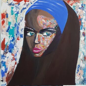 Painting titled "Woman with blue rib…" by Osnat Saban, Original Artwork, Acrylic
