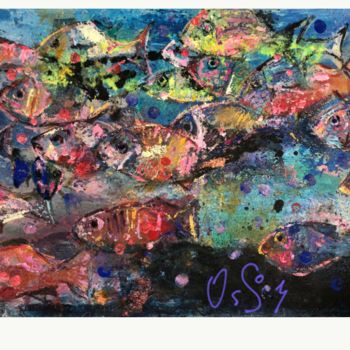 Painting titled "Poissons" by Ossom, Original Artwork, Acrylic