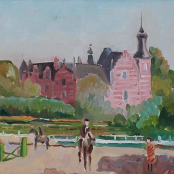 Painting titled "Horse Riders near t…" by Ostap Patyk, Original Artwork, Oil