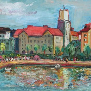 Malerei mit dem Titel "Helsinki Downtown" von Ostap Patyk, Original-Kunstwerk, Öl