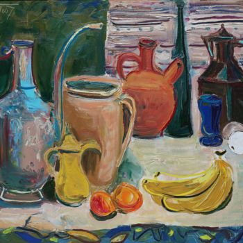 Painting titled "Vessels and Bananas" by Ostap Patyk, Original Artwork, Oil