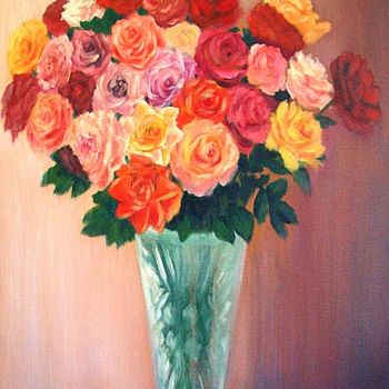 Peinture intitulée "Roses in crystal va…" par Edward Ostrovsky, Œuvre d'art originale, Autre