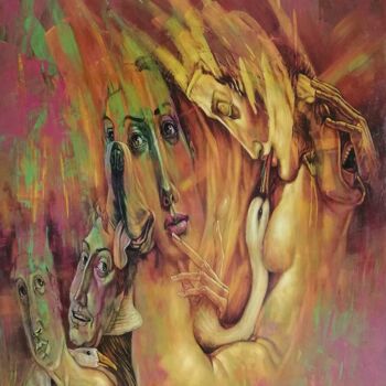 Картина под названием "Leda y el Cisne" - Osvaldo Cantillo, Подлинное произведение искусства, Акрил Установлен на Деревянная…