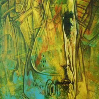 Painting titled "Duchamp y su Fuente" by Osvaldo Cantillo, Original Artwork, Acrylic Mounted on Wood Stretcher frame